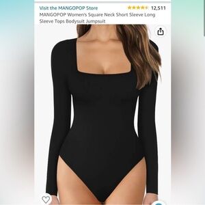 MANGOPOP Women's Black Square Neck Long Sleeve Bodysuit